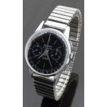 Precimax gentleman's chronograph wristwatch ref. 1001 with steel dauphine hands and baton markers,