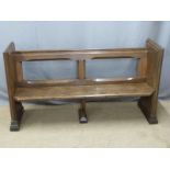 19thC oak pew with carved ends, ex Cirencester Parish Church, purchased 1970's, 167 x 49cm
