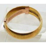 A 22ct gold wedding band/ ring, Birmingham 1887, size O, 5g