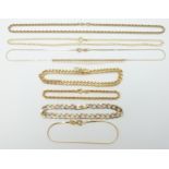 Four 9ct gold bracelets including tri-coloured, ropetwist and curb link and three 9ct gold