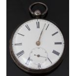 Jonathan Jones of London hallmarked silver open faced pocket watch with subsidiary seconds dial,