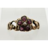 Victorian 9ct gold ring set with garnets and a seed pearl, Birmingham 1871, 1.3g, size K