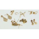 Five pairs of 9ct gold earrings, 3.7g
