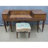 19thC mahogany piano converted to a dressing table length 173cm with stool and swing frame mirror