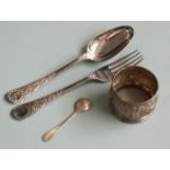 Victorian hallmarked silver spoon and fork christening set, London 1879 maker's mark indistinct,
