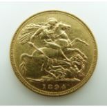 1894 Queen Victoria veiled head gold full sovereign