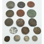 A small interesting collection of English coins etc. to include hammered silver penny, Rose