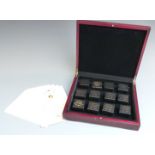London Mint Office 'Fabula Aurum' collection comprising 12 boxed 2009 9ct gold coins, each 1g, in
