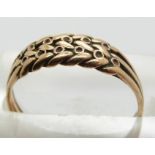 Edwardian 9ct rose gold keeper ring, Birmingham 1904, size N, 1.6g.