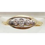 An 18ct gold ring set with five diamonds, 2.1g, size L