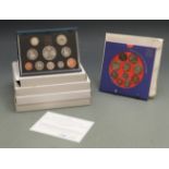 Five Royal Mint UK proof coin sets to include 1997, 1998, 2000, 2001 and 2005 together with a 2004
