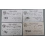 Four WWII Operation Bernhard banknotes comprising £5, £10, £20 and £50 notes. Operation Bernhard was