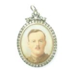 Victorian double sided locket set with a portrait miniature and paste, 3.7 x 5.5cm