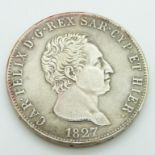 Car Felix Italy 1827 5 lire silver coin, VF