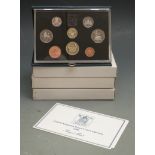 Royal Mint UK proof coin collections for 1983 through to 1986, cased with certificates