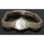 Omega 9ct gold ladies wristwatch ref. 5115499 with black hands, two-tone hour markers, silver dial