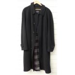 Vintage Burberrys gents navy blue wool and camel hair overcoat with tartan lining, approximately 48"