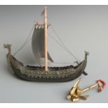 Aagaard, Copenhagen, brass / bronze Viking ship, length approximately 40cm long and 35cm high