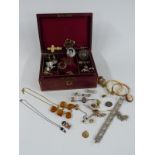 A collection of jewellery including bangles, Victorian brooches, filigree bracelet, butterfly brooch