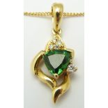 An 18ct gold necklace set with a tourmaline and diamonds, 4.8g