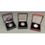 Royal Mint silver proof Piedfort coins comprising 1995 United Nations £2, 1996 football £2 and