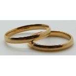 Two 9ct gold rings/ wedding bands, 5.1g.