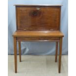 Mahogany secretaire on stand, the fall flap opening to reveal fitted interior including drawers