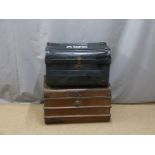 Two metal travelling trunks one with GWR to top, width of larger 71cm