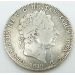 George III 1819 silver crown, GF