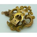 Victorian yellow metal buckle brooch, 3.5 x 3.2cm