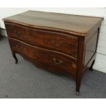 19thC French mahogany Serpentine fronted chest of two drawers raised on cabriole legs, 125 x 57 x