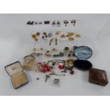 Costume jewellery, vintage jewellery boxes, Napier earrings, spider brooch, silver gilt fish