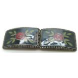 French enamel buckle with stylized floral and foliate decoration within a beaded border, width 8cm