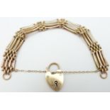 A 9ct rose gold gate bracelet with padlock clasp, 18.8g