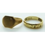 A 9ct gold signet ring and 9ct gold wedding ring, 5.7g