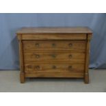 Biedermeier chest of four drawers flanked by columns, W130 x D64 x H95cm
