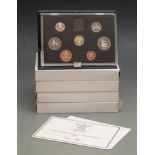 Royal Mint UK proof coin collections for 1987 through to 1991, cased with certificates