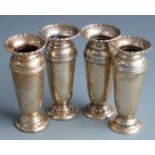 Set of four George V hallmarked silver vases, two Birmingham 1912 the other two 1913, all by