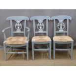 CHARITY Three (1+2) shabby chic style painted rush seated chairs