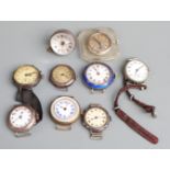 Nine various ladies and gentleman's wristwatches including silver examples, one with enamel bezel,