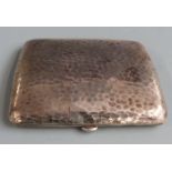 Danish white metal cigarette case with hammered decoration, Danish silver marks for 1923 maker