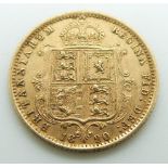 1890 Queen Victoria Jubilee head gold half sovereign, shield reverse