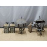 Two pairs of outdoor lamps, one for wall top mounting the other wall bracket mounted, height of