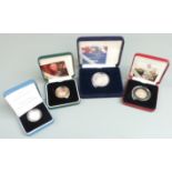 2004 Royal Mint silver proof cased coins comprising Entente Cordiale crown, Trevithick £2, Forth