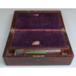 19thC rosewood writing slope with fitted interior and set with mother of pearl, together with