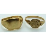 Two 9ct gold signet rings 4.4g.