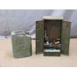 Jerry can and a vintage metal tool cabinet, height 69cm