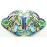 Art Nouveau buckle with foliate and floral design set with enamel