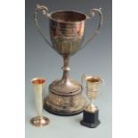 Large twin handled silver plated trophy cup presented to the Stonehouse and District Flying Club