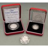 Royal Mint silver proof Piedfort coins comprising 1998 fifty pence, 1995 £2 and a 2000 £1, two in